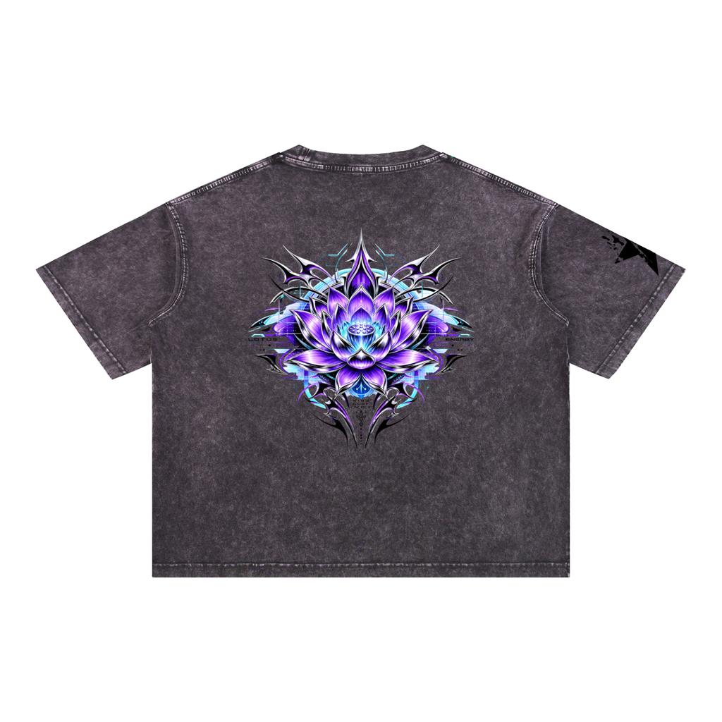UrbanStar Graphic Tech Lotus Art Mineral Wash Boxy Cotton T-Shirt