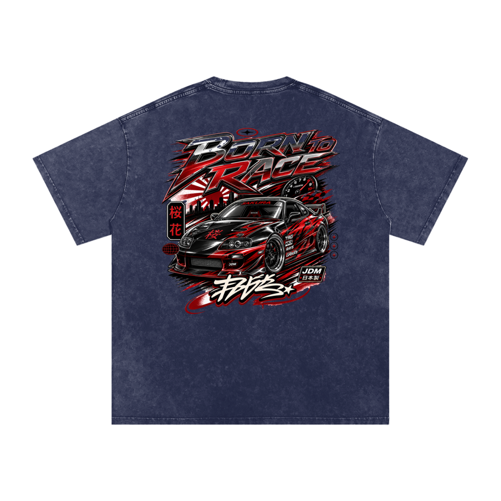 UrbanStar Graphic Born To Race Art Snow Washed Oversized Cotton T-Shirt