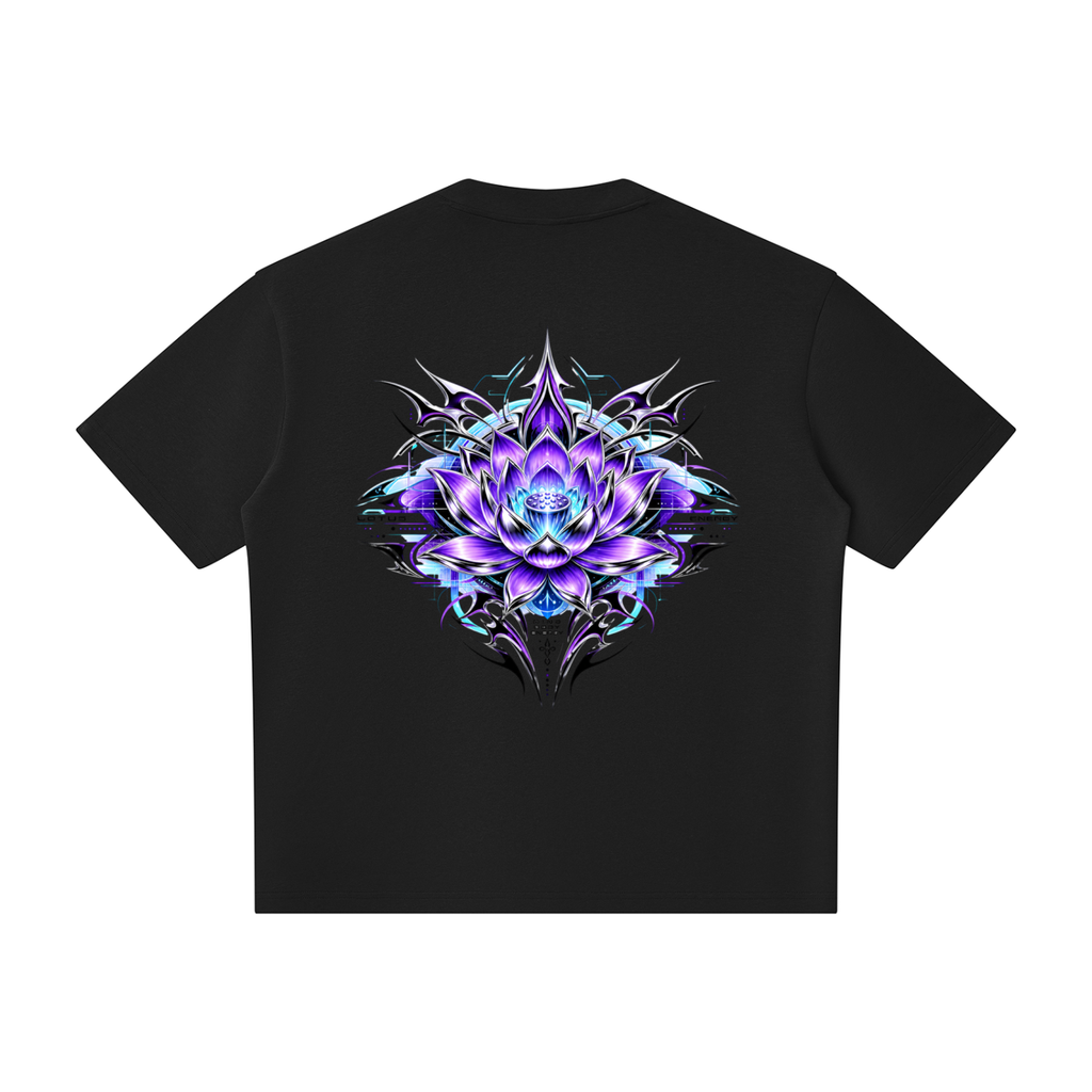 UrbanStar Graphic Lotus Unisex Oversized Piping Henley T-Shirt