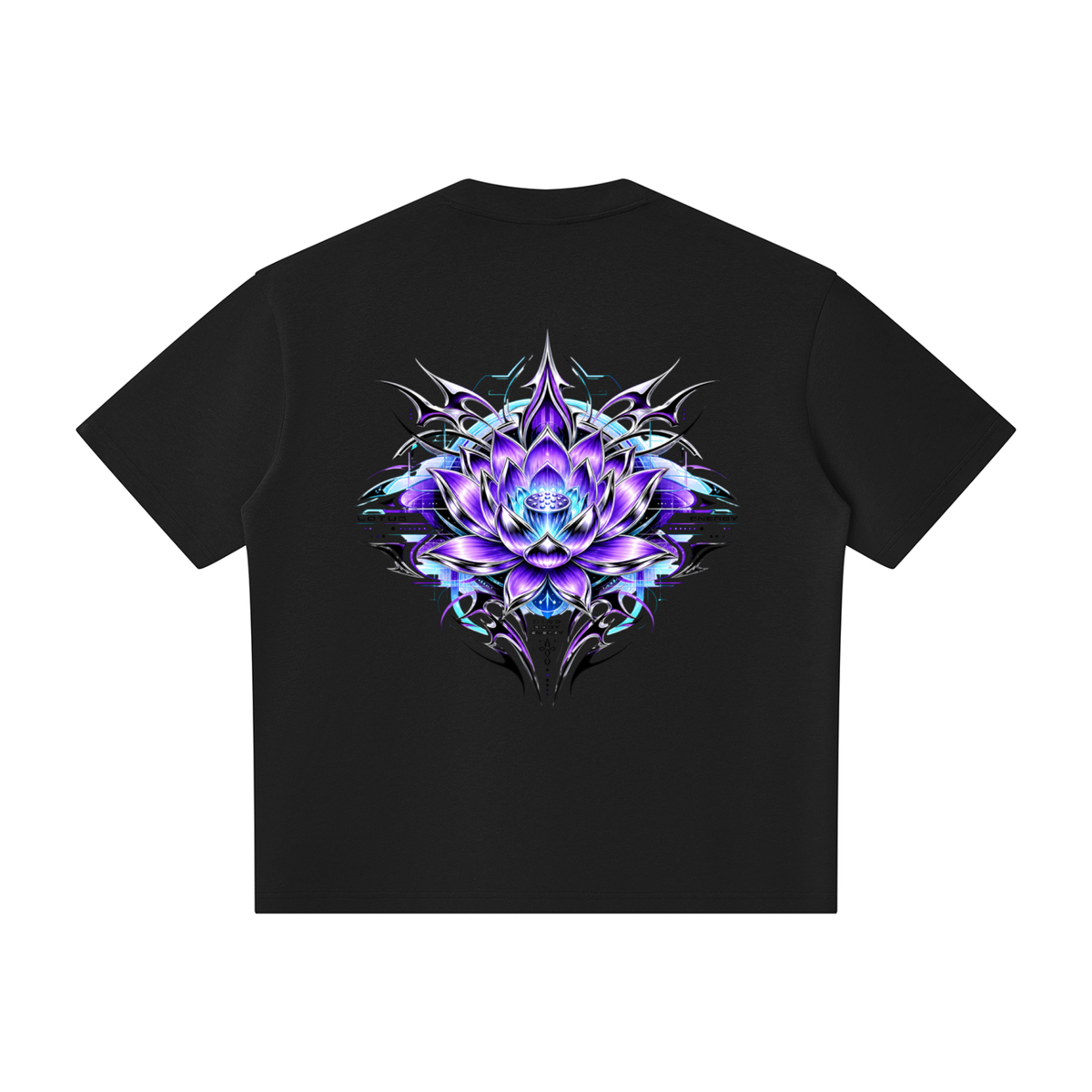 UrbanStar Graphic Lotus Unisex Oversized Piping Henley T-Shirt
