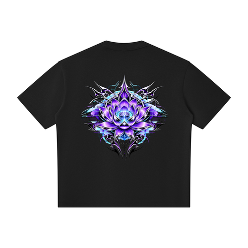 UrbanStar Graphic Lotus Unisex Oversized Piping Henley T-Shirt