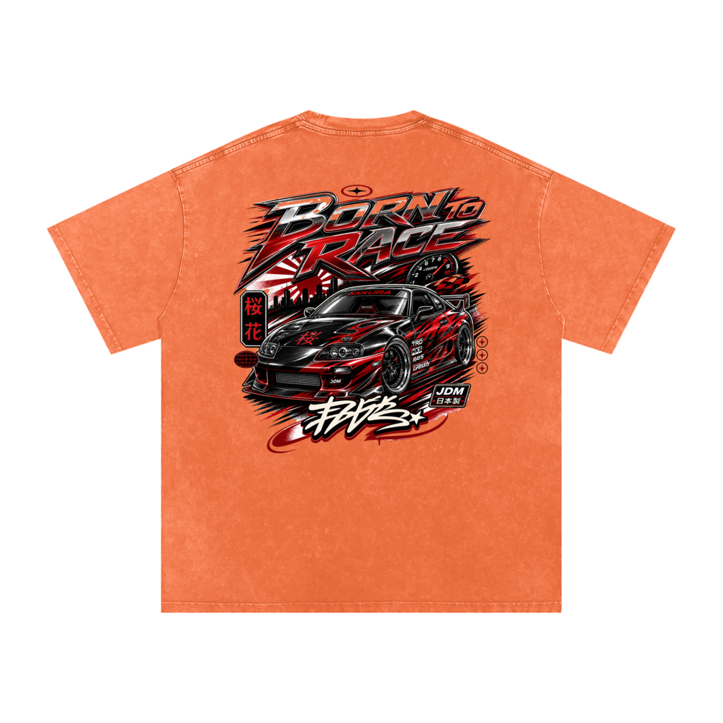 UrbanStar Graphic Born To Race Art Snow Washed Oversized Cotton T-Shirt