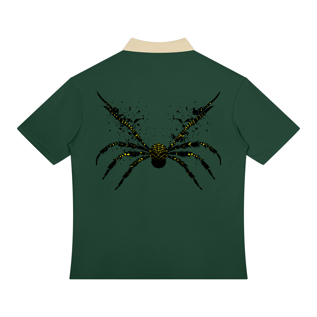 UrbanStar Graphic Y2K Spider Unisex Color Block Quarter-Zip Polo Shirt