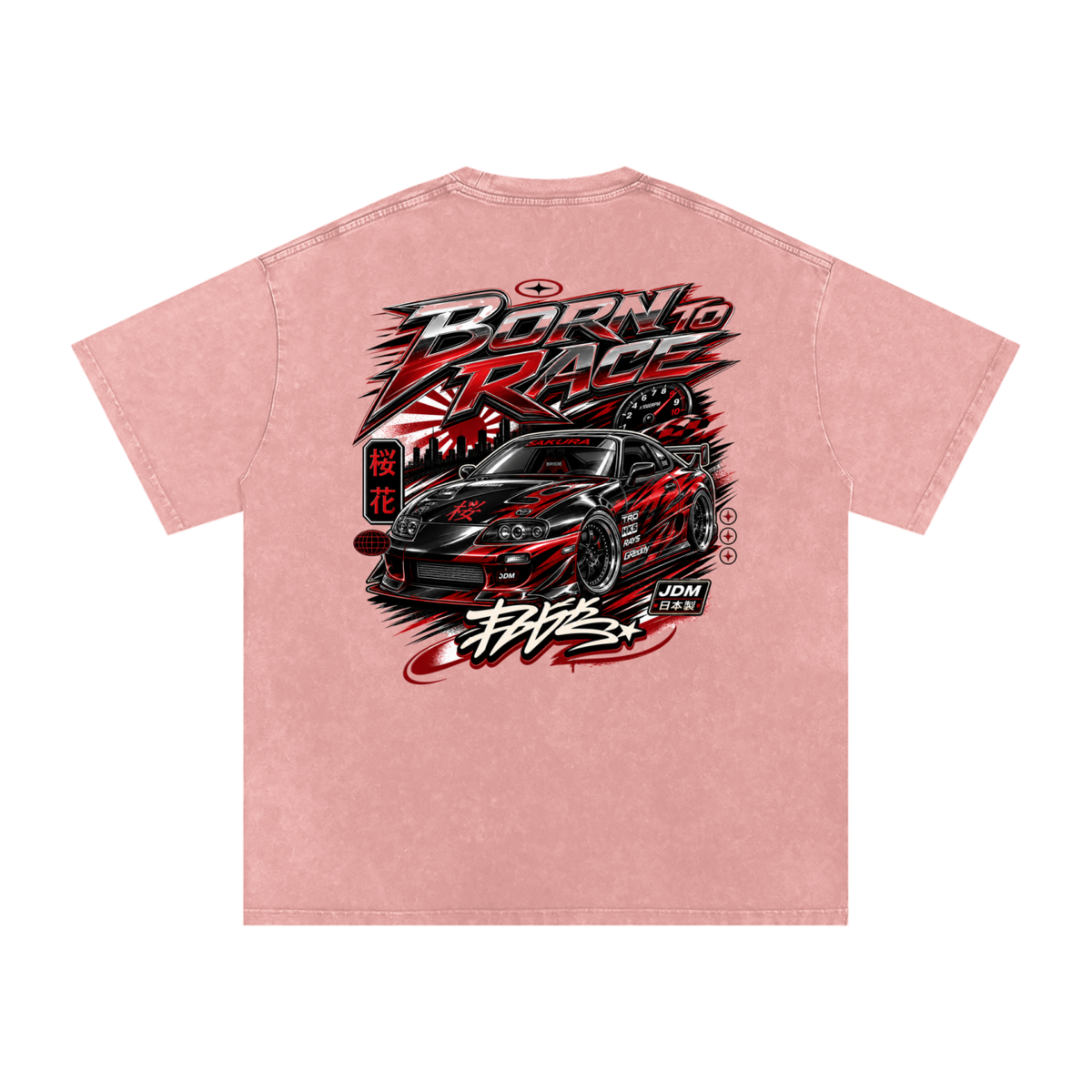 UrbanStar Graphic Born To Race Art Snow Washed Oversized Cotton T-Shirt