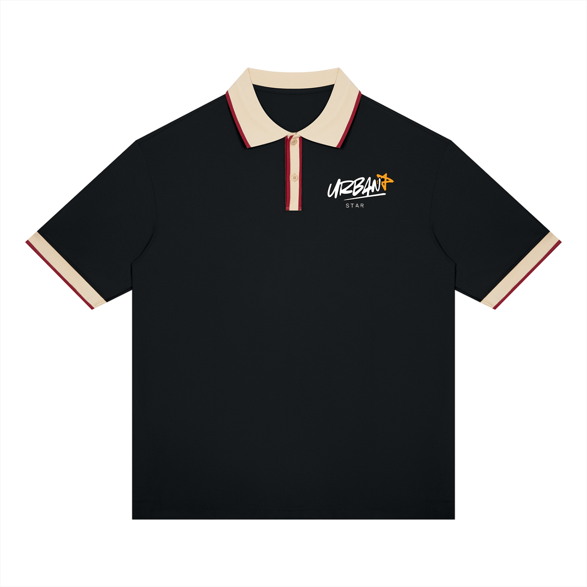 UrbanStar Midnight Sakura Graphic Unisex Color Block Polo Shirt