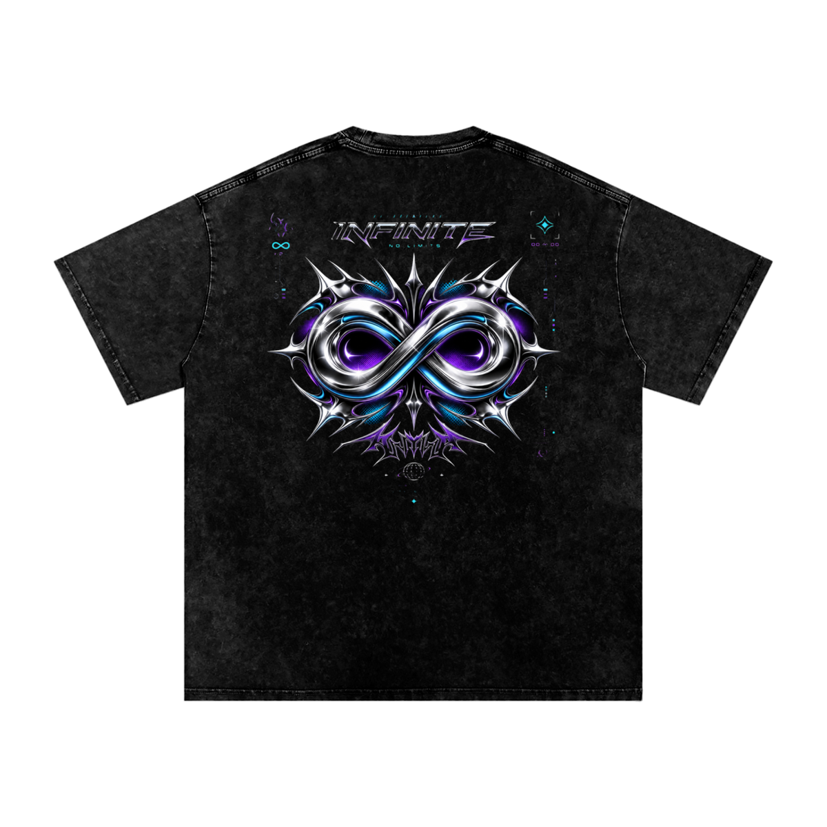 UrbanStar Graphic Y2K Tech Infinity Art Snow Washed Oversized Cotton T-Shirt
