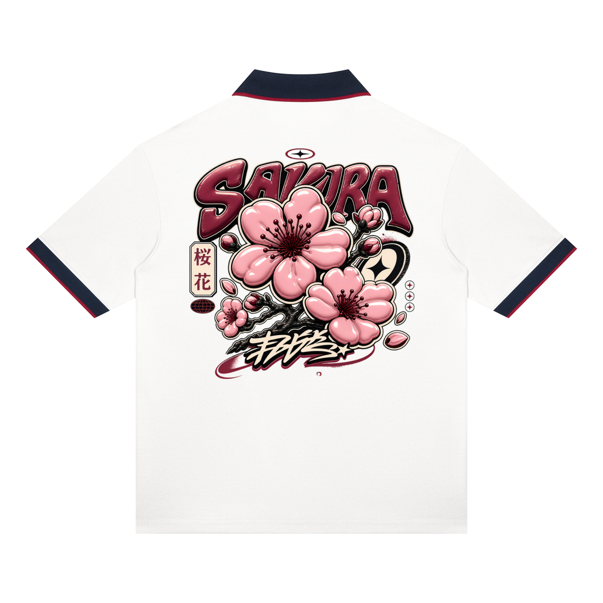 UrbanStar Midnight Sakura Graphic Unisex Color Block Polo Shirt