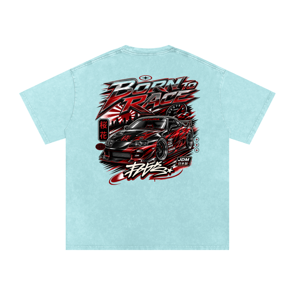 UrbanStar Graphic Born To Race Art Snow Washed Oversized Cotton T-Shirt