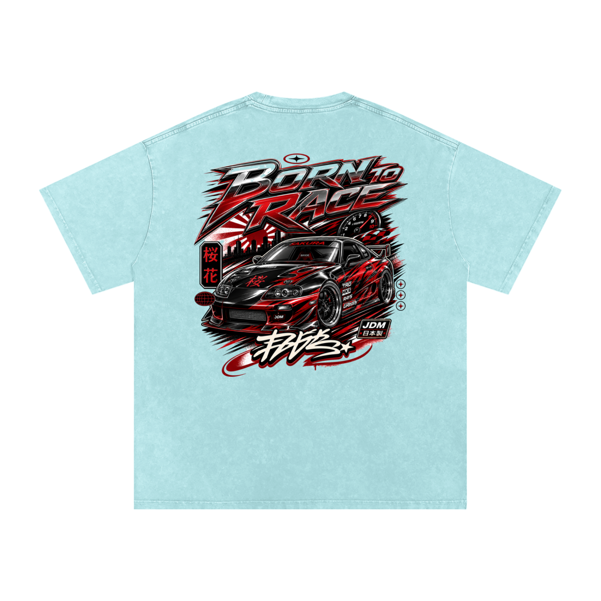 UrbanStar Graphic Born To Race Art Snow Washed Oversized Cotton T-Shirt