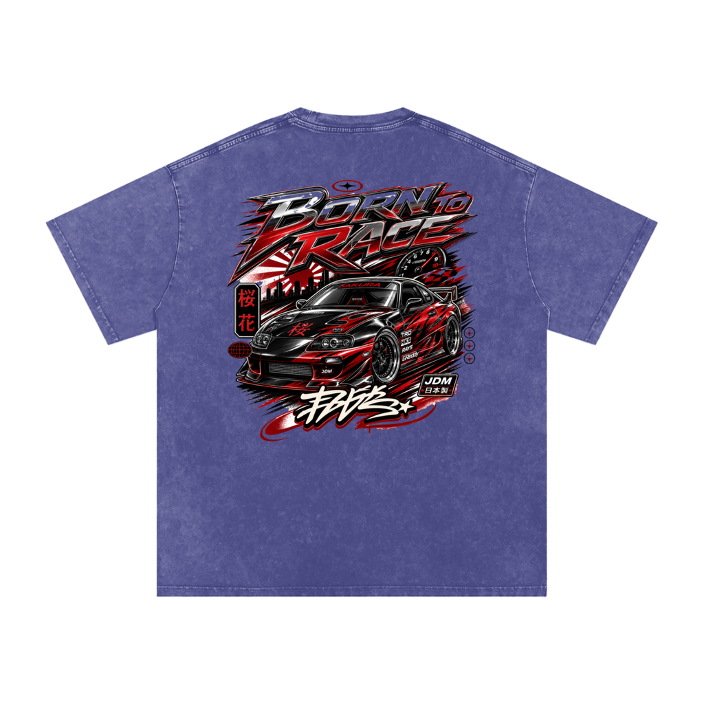 UrbanStar Graphic Born To Race Art Snow Washed Oversized Cotton T-Shirt