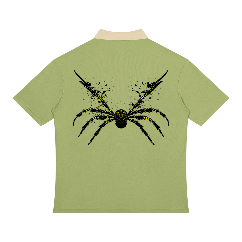 UrbanStar Graphic Y2K Spider Unisex Color Block Quarter-Zip Polo Shirt