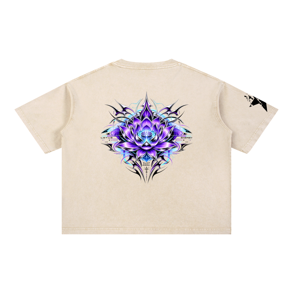 UrbanStar Graphic Tech Lotus Art Mineral Wash Boxy Cotton T-Shirt