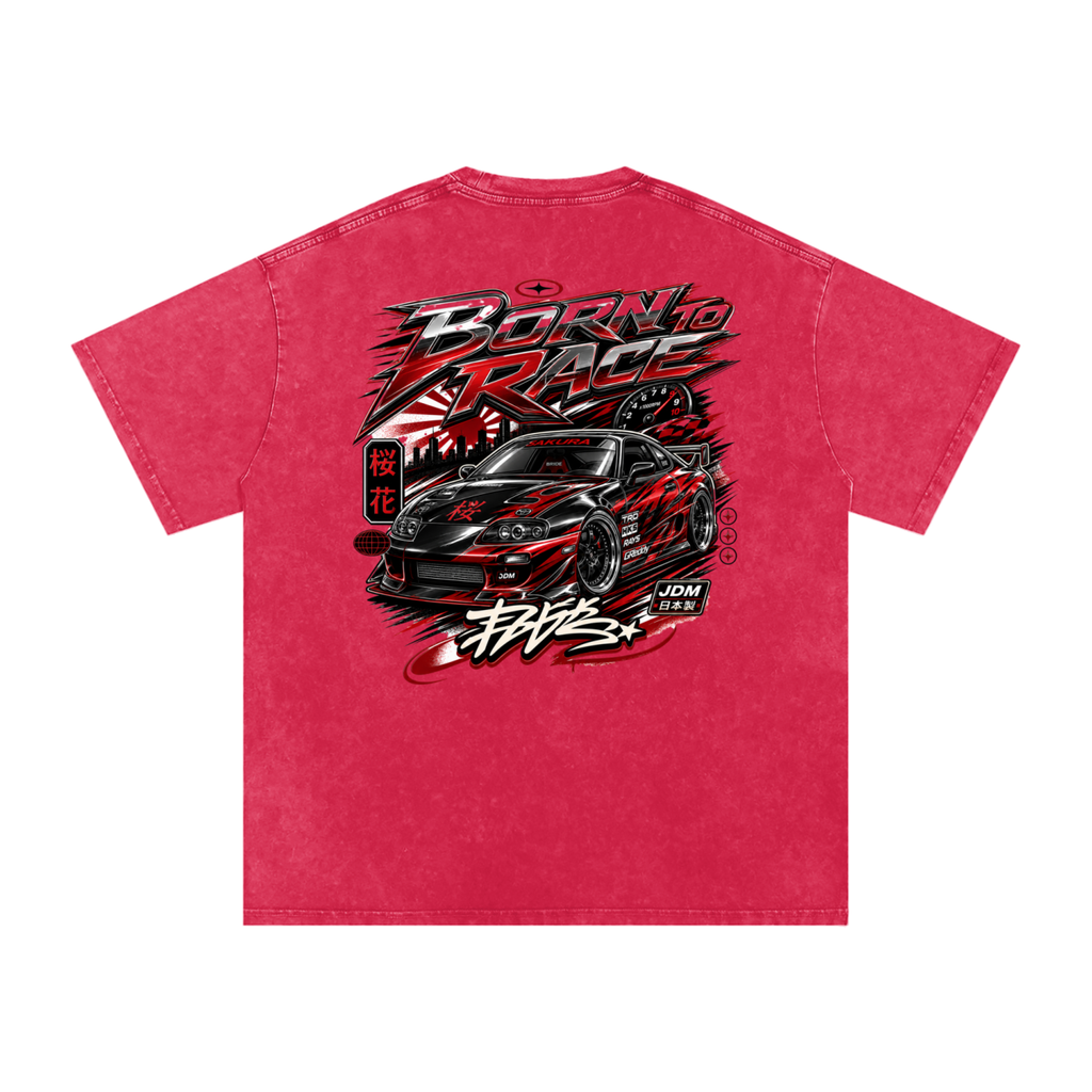 UrbanStar Graphic Born To Race Art Snow Washed Oversized Cotton T-Shirt