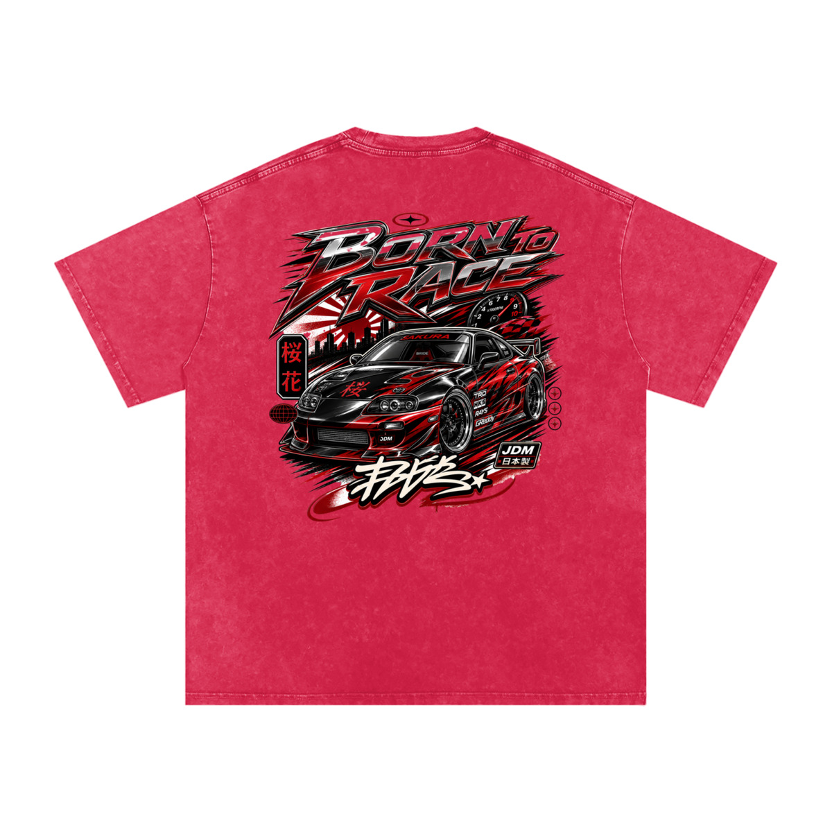 UrbanStar Graphic Born To Race Art Snow Washed Oversized Cotton T-Shirt