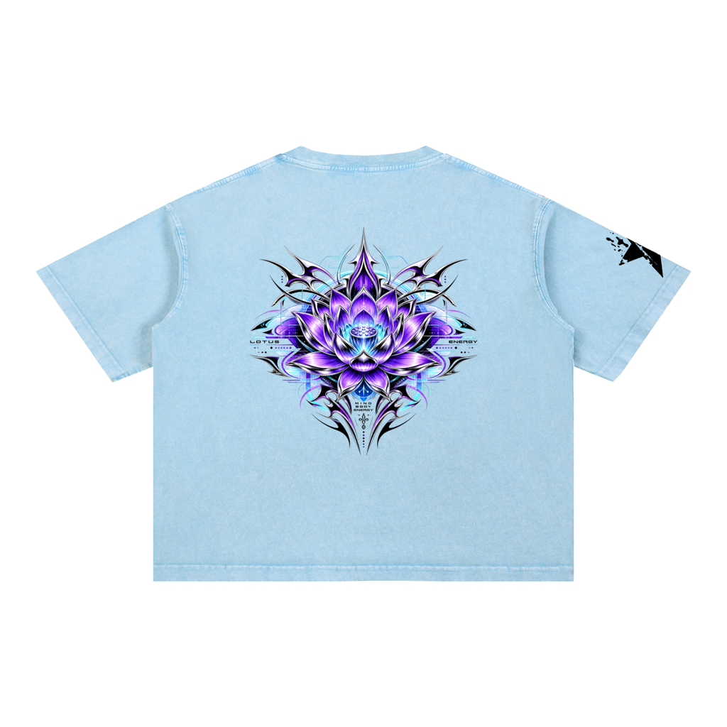 UrbanStar Graphic Tech Lotus Art Mineral Wash Boxy Cotton T-Shirt