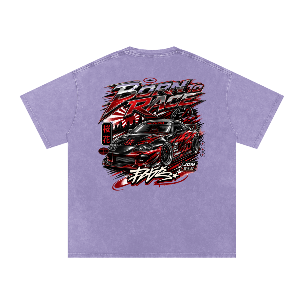 UrbanStar Graphic Born To Race Art Snow Washed Oversized Cotton T-Shirt