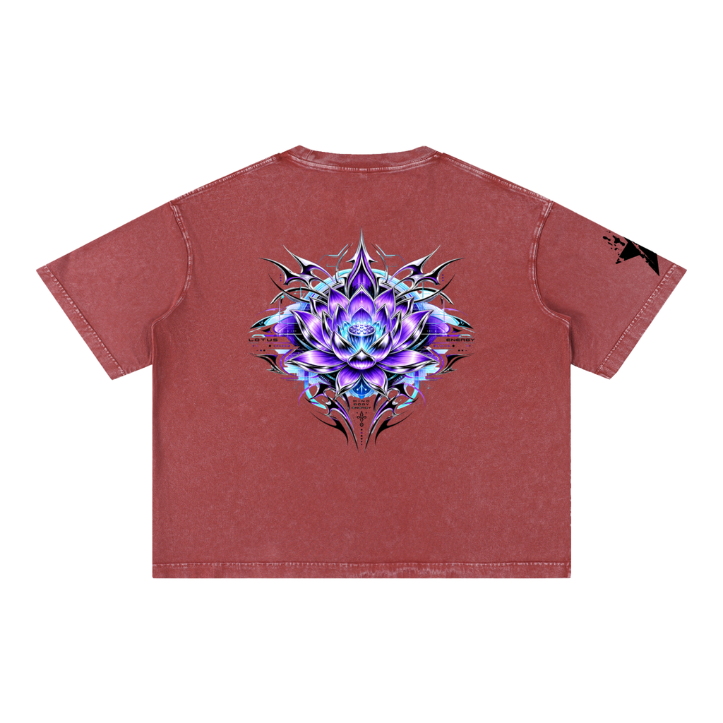 UrbanStar Graphic Tech Lotus Art Mineral Wash Boxy Cotton T-Shirt