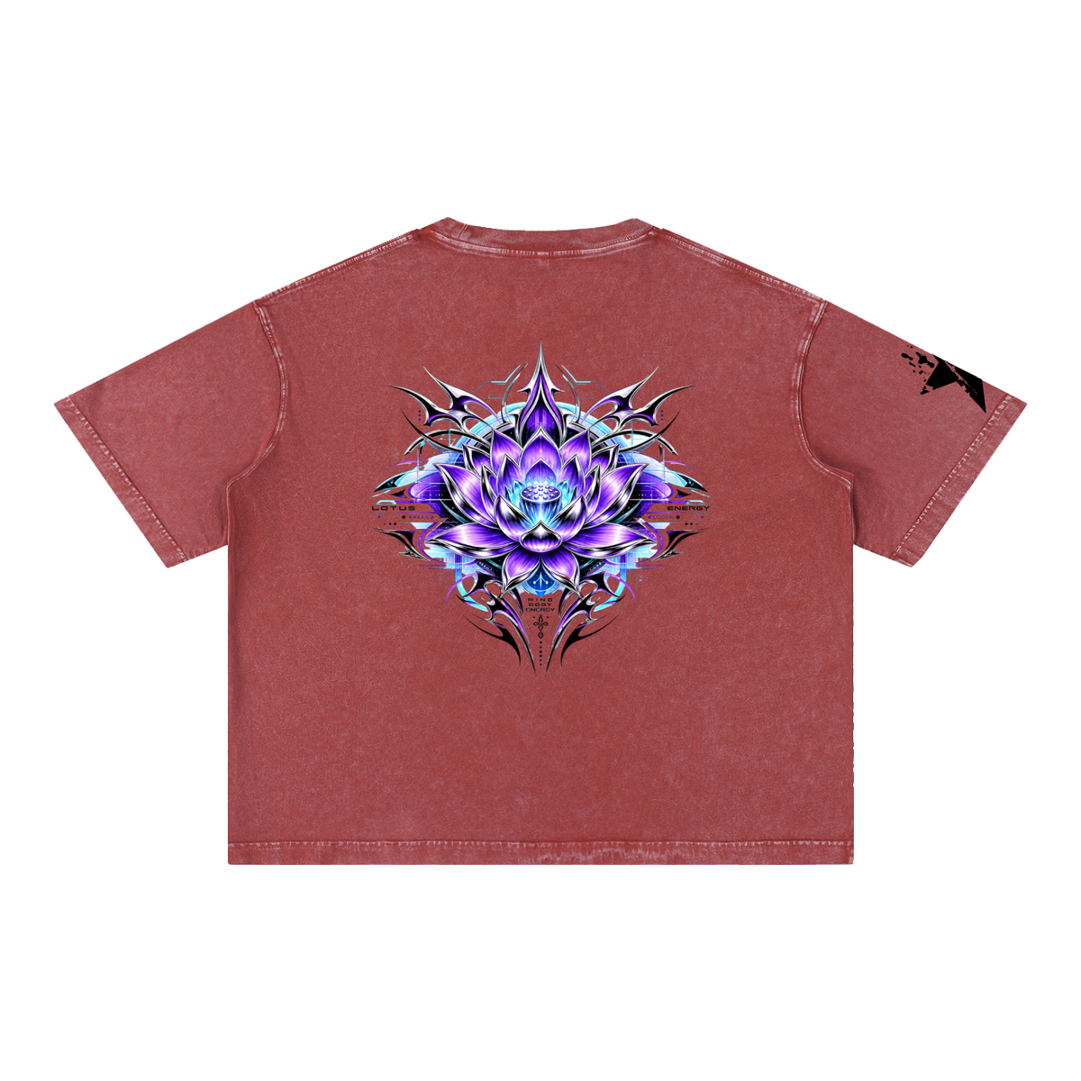 UrbanStar Graphic Tech Lotus Art Mineral Wash Boxy Cotton T-Shirt