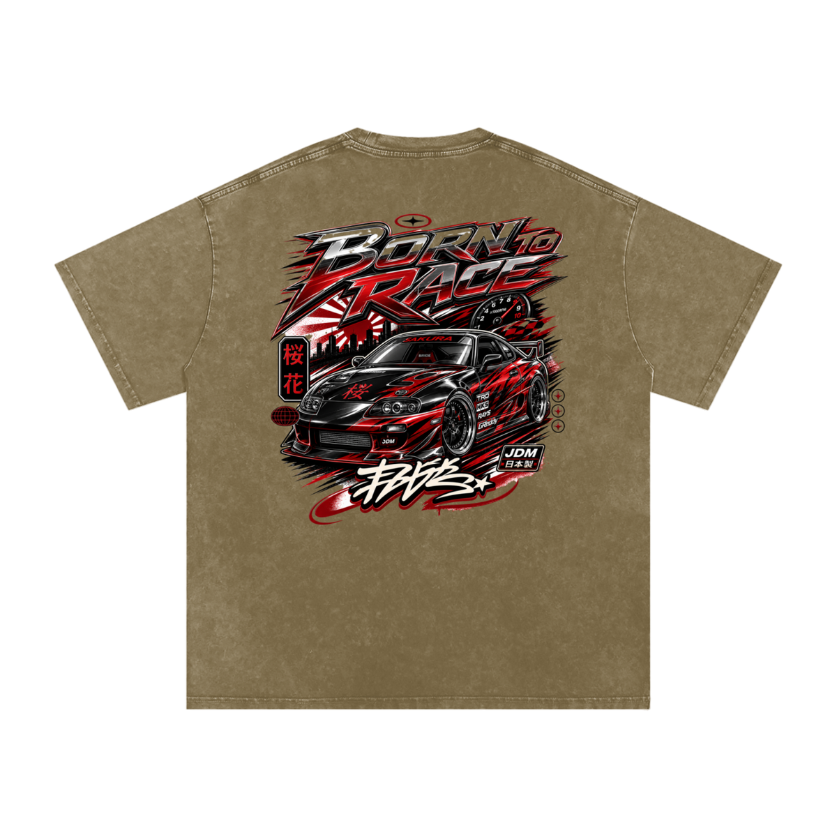 UrbanStar Graphic Born To Race Art Snow Washed Oversized Cotton T-Shirt
