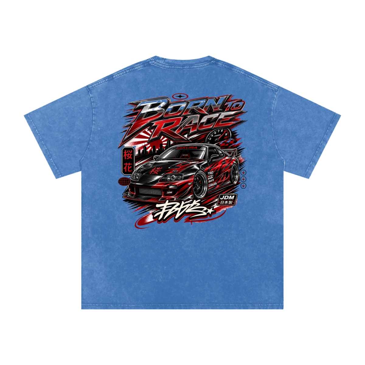 UrbanStar Graphic Born To Race Art Snow Washed Oversized Cotton T-Shirt