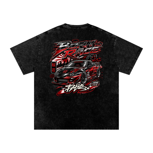 UrbanStar Graphic Born To Race Art Snow Washed Oversized Cotton T-Shirt