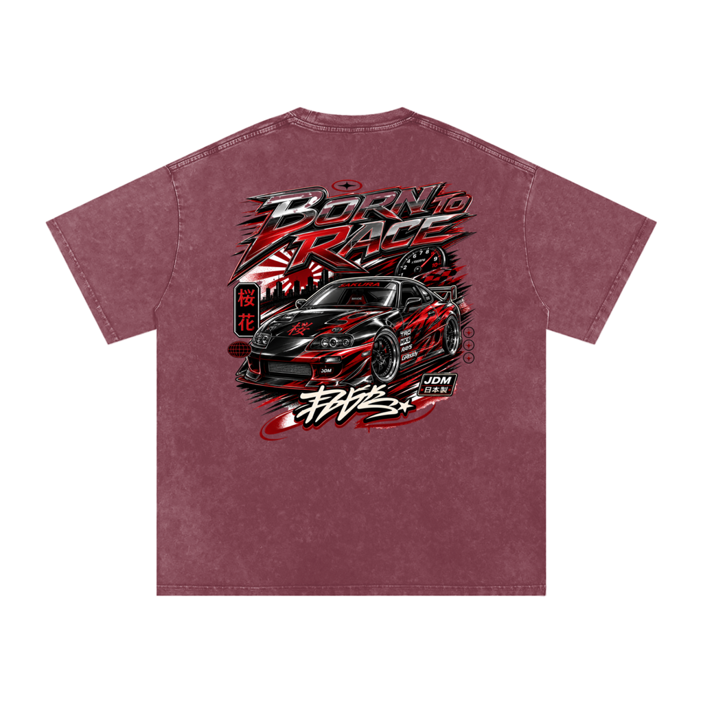 UrbanStar Graphic Born To Race Art Snow Washed Oversized Cotton T-Shirt
