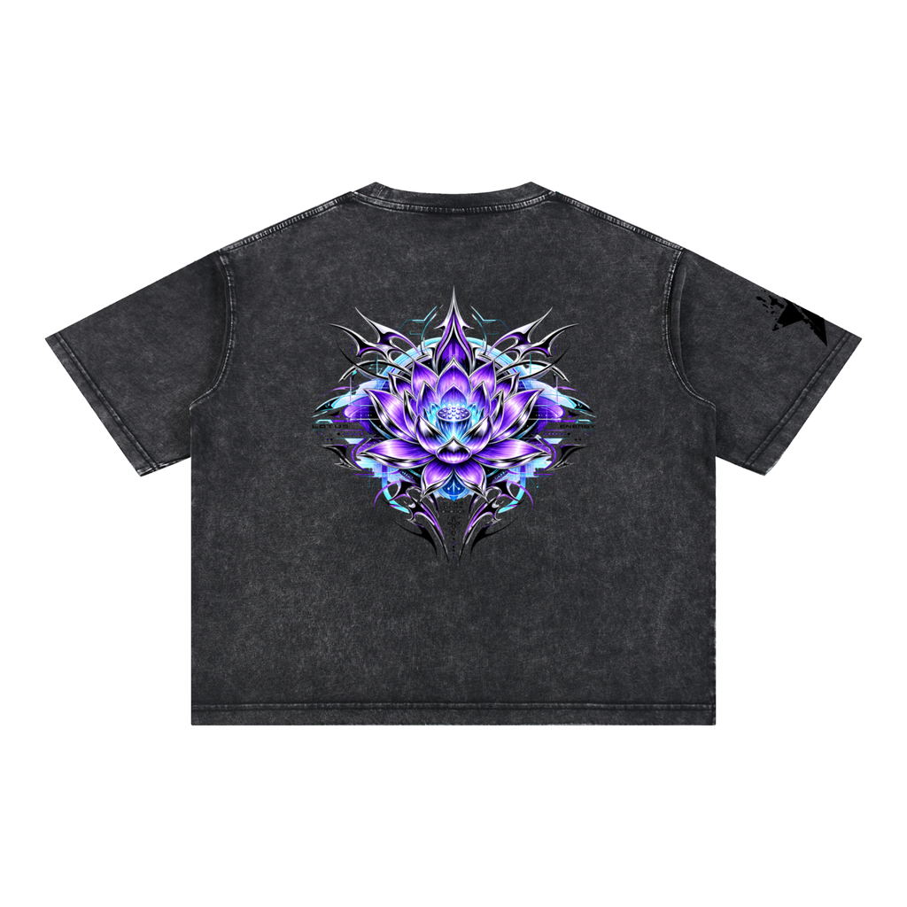 UrbanStar Graphic Tech Lotus Art Mineral Wash Boxy Cotton T-Shirt