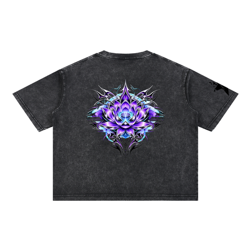 UrbanStar Graphic Tech Lotus Art Mineral Wash Boxy Cotton T-Shirt