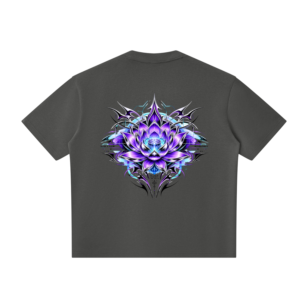 UrbanStar Graphic Lotus Unisex Oversized Piping Henley T-Shirt