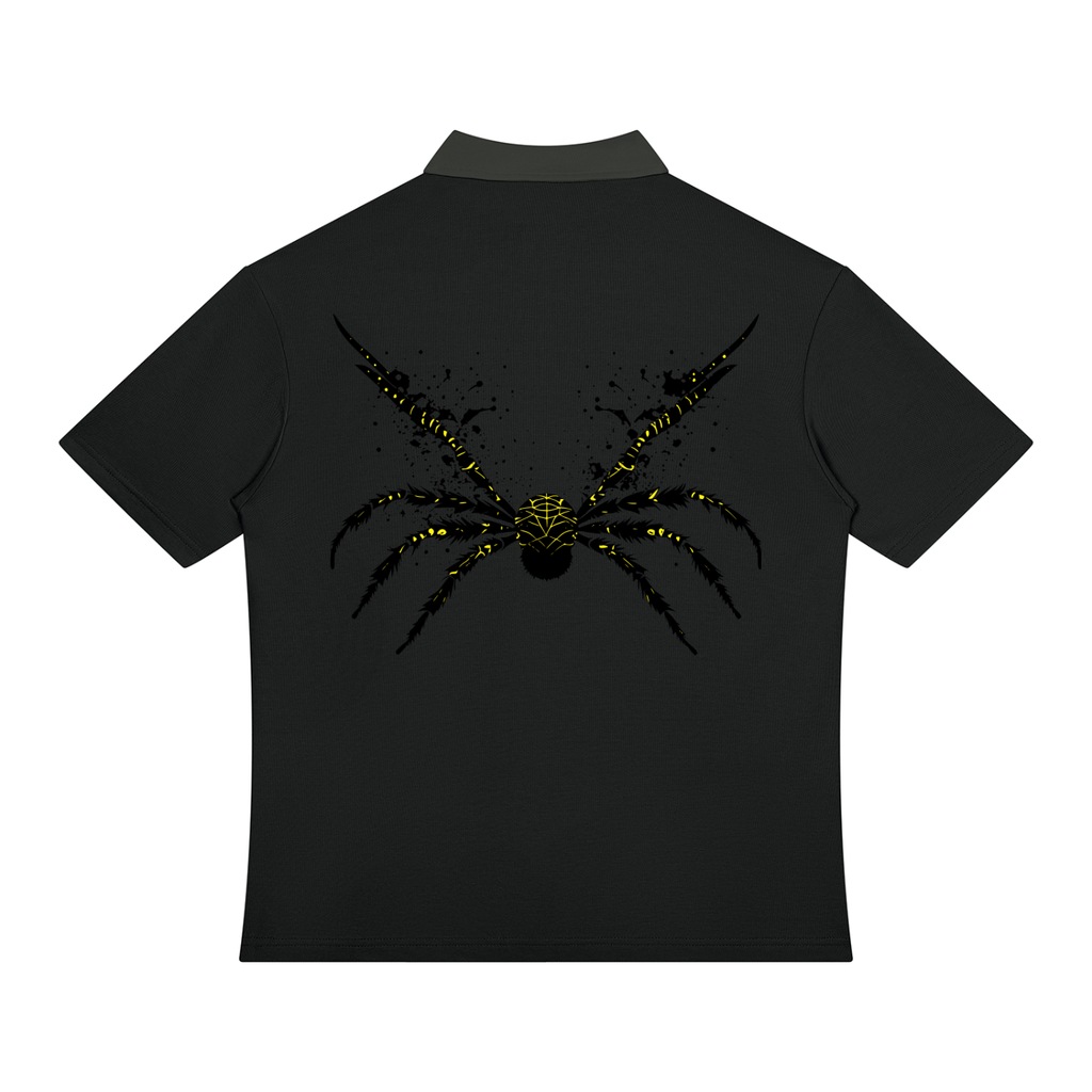 UrbanStar Graphic Y2K Spider Unisex Color Block Quarter-Zip Polo Shirt