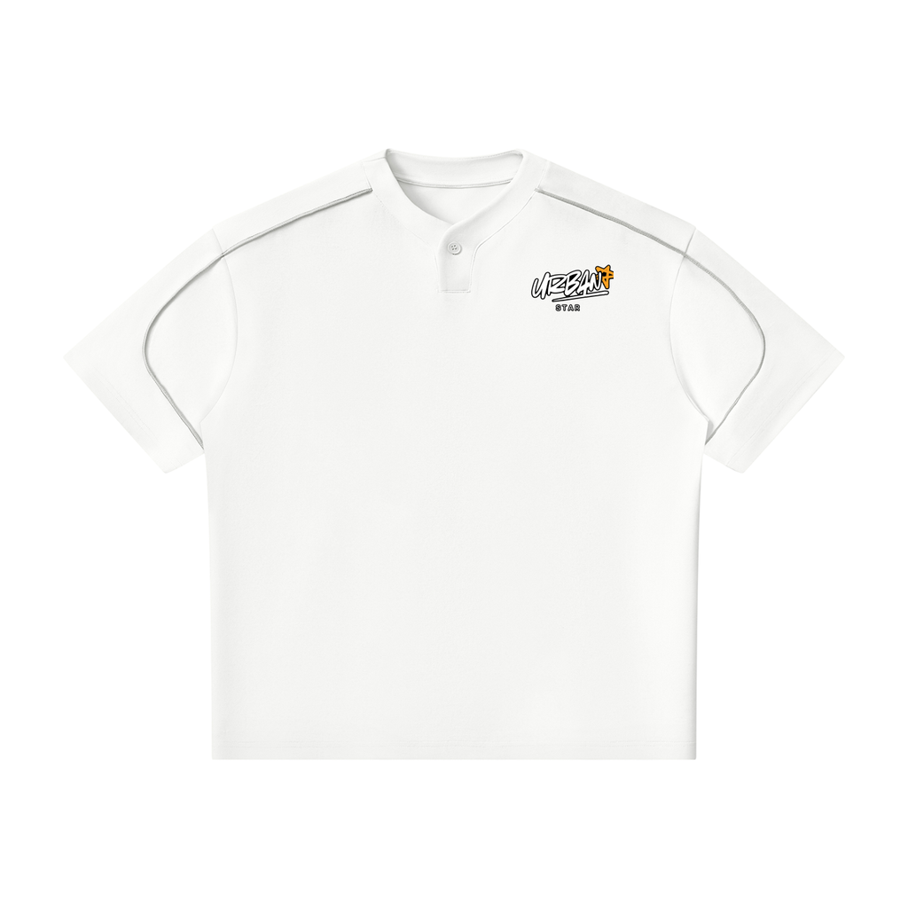 UrbanStar Graphic Lotus Unisex Oversized Piping Henley T-Shirt