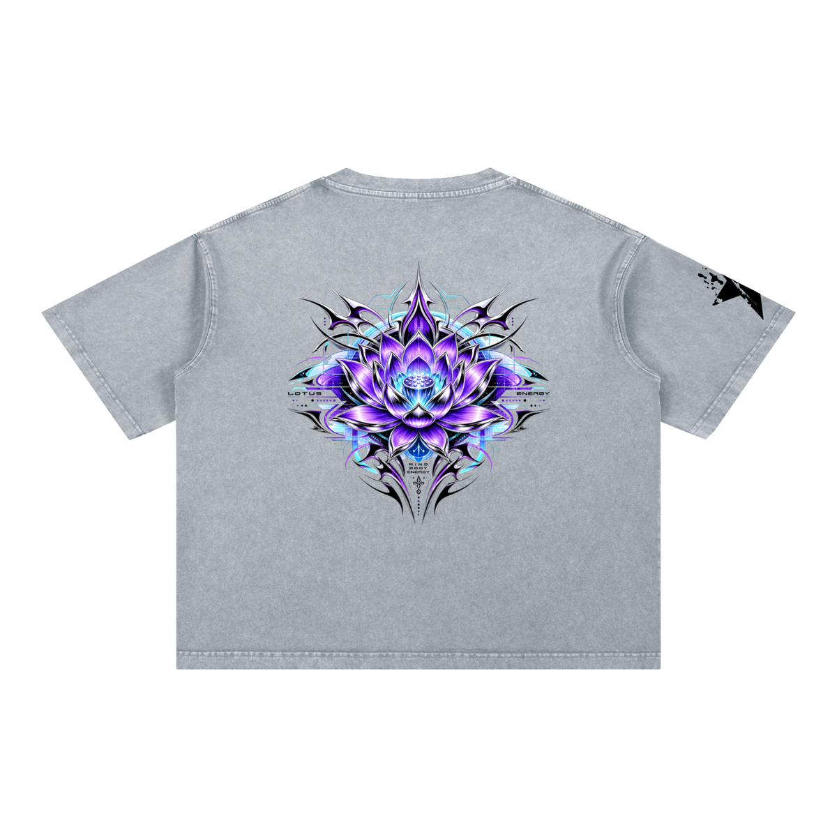 UrbanStar Graphic Tech Lotus Art Mineral Wash Boxy Cotton T-Shirt