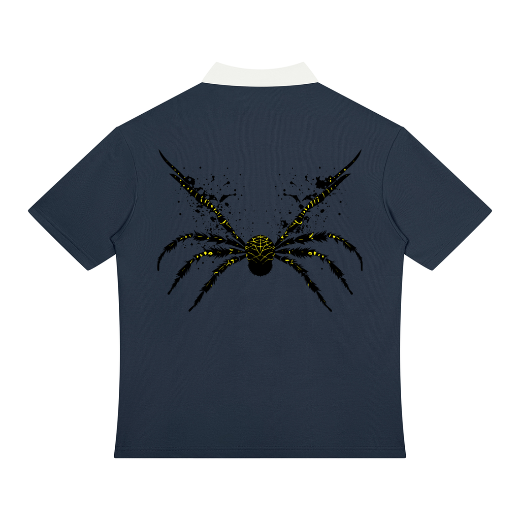 UrbanStar Graphic Y2K Spider Unisex Color Block Quarter-Zip Polo Shirt