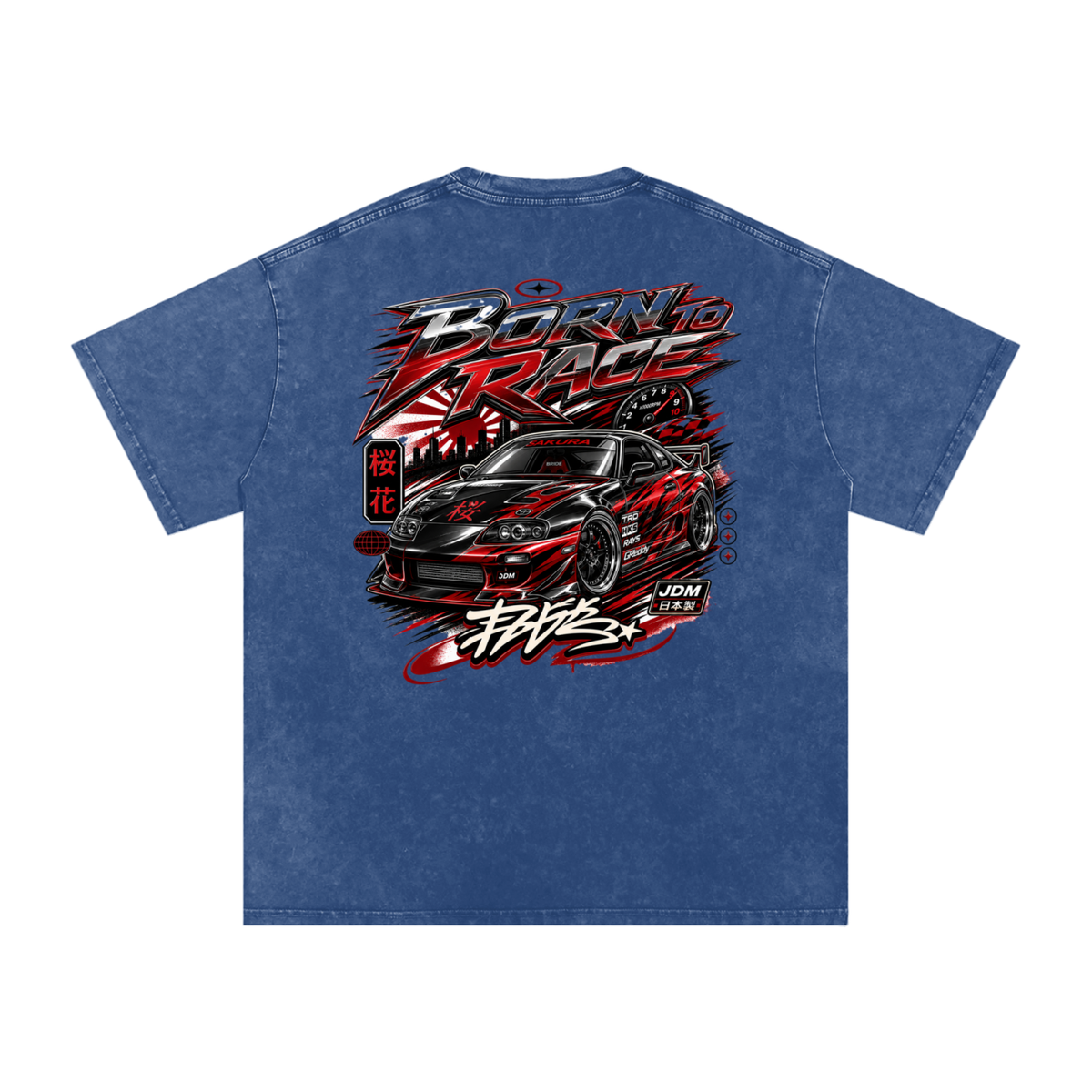 UrbanStar Graphic Born To Race Art Snow Washed Oversized Cotton T-Shirt