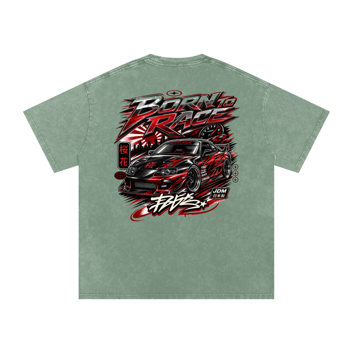 UrbanStar Graphic Born To Race Art Snow Washed Oversized Cotton T-Shirt