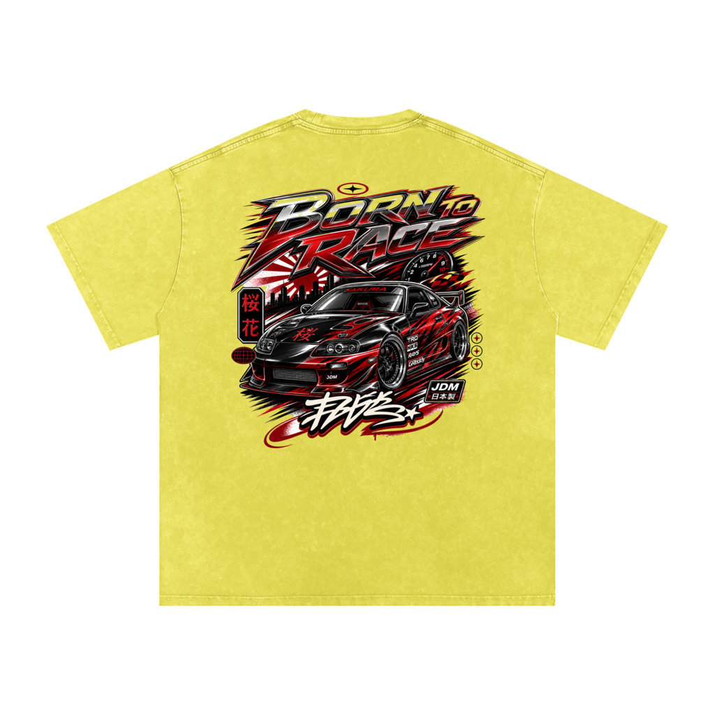 UrbanStar Graphic Born To Race Art Snow Washed Oversized Cotton T-Shirt