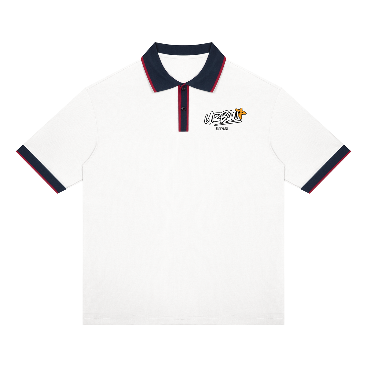 UrbanStar Midnight Sakura Graphic Unisex Color Block Polo Shirt