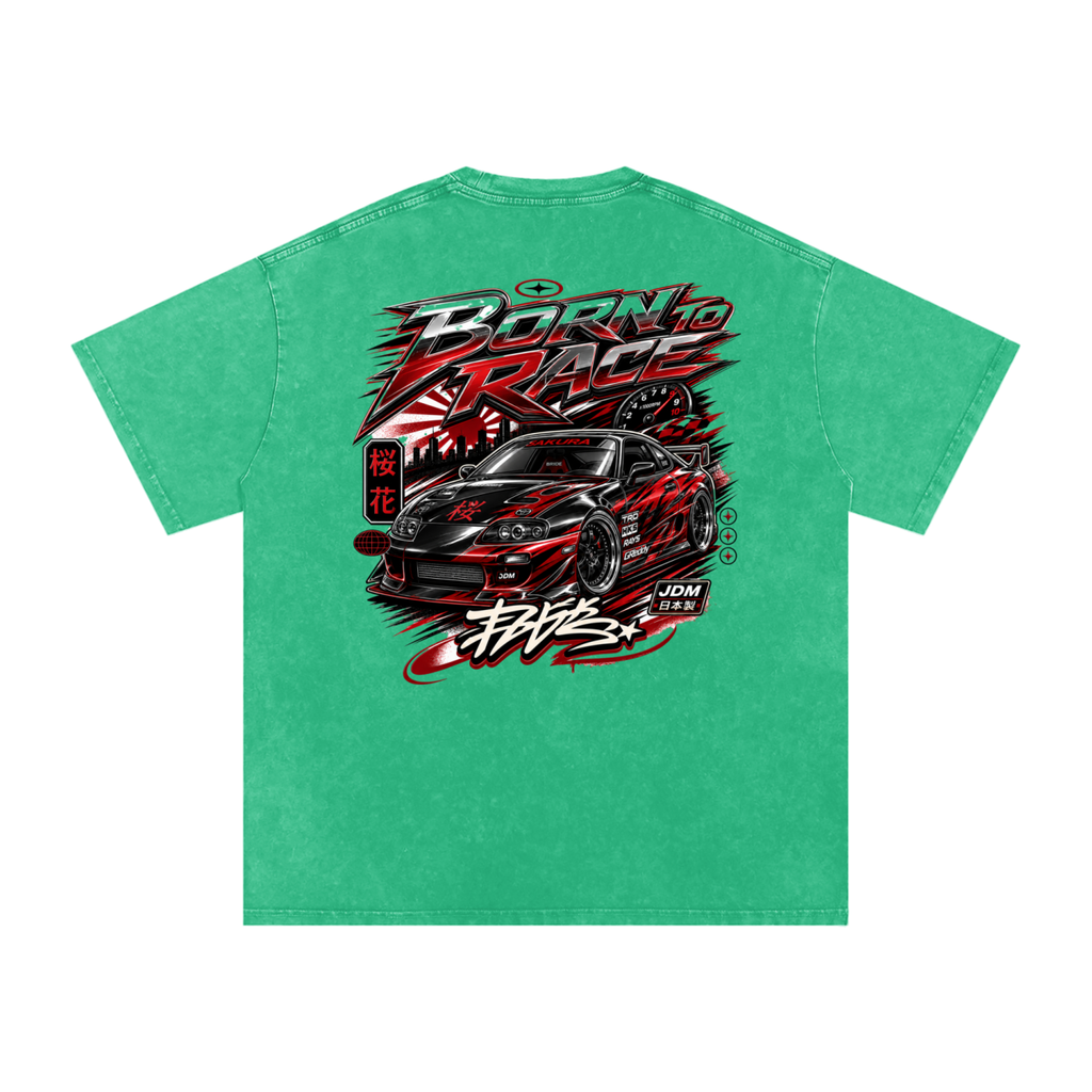 UrbanStar Graphic Born To Race Art Snow Washed Oversized Cotton T-Shirt