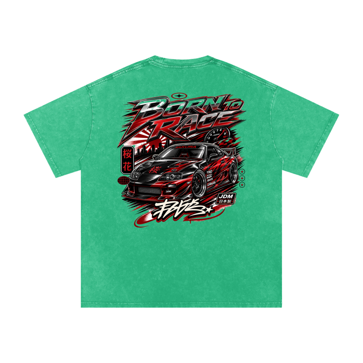 UrbanStar Graphic Born To Race Art Snow Washed Oversized Cotton T-Shirt