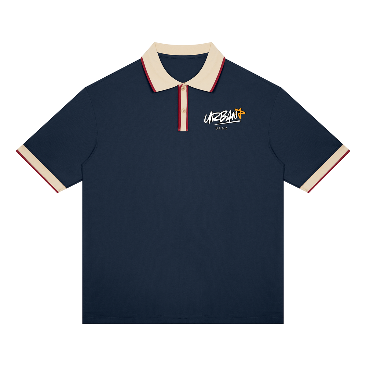 UrbanStar Midnight Sakura Graphic Unisex Color Block Polo Shirt