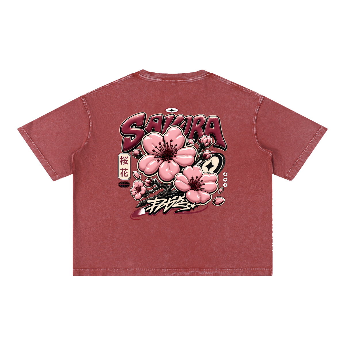 UrbanStar Midnight Sakura Mineral Wash Boxy Cotton T-Shirt