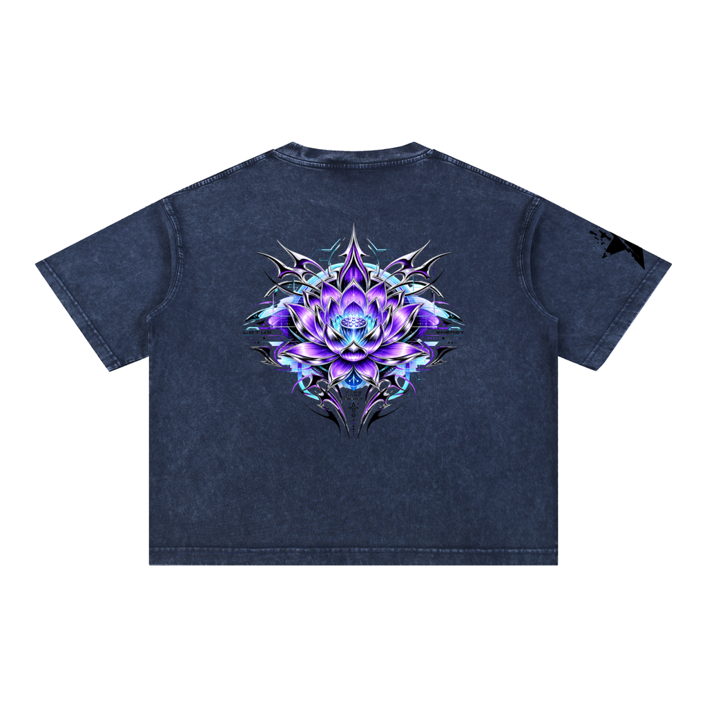 UrbanStar Graphic Tech Lotus Art Mineral Wash Boxy Cotton T-Shirt